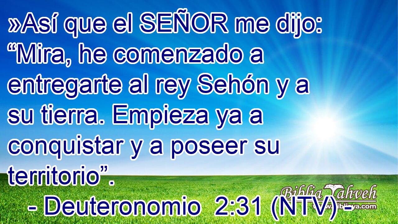 »Así que el SEÑOR me dijo: “Mira, he comenzado a entregarte al rey Sehón y a su tierra. Empieza ya a conquistar y a poseer su territorio”.