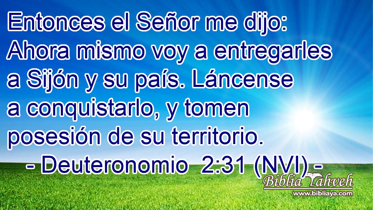  Entonces el Señor me dijo: Ahora mismo voy a entregarles a Sijón y su país. Láncense a conquistarlo, y tomen posesión de su territorio. 