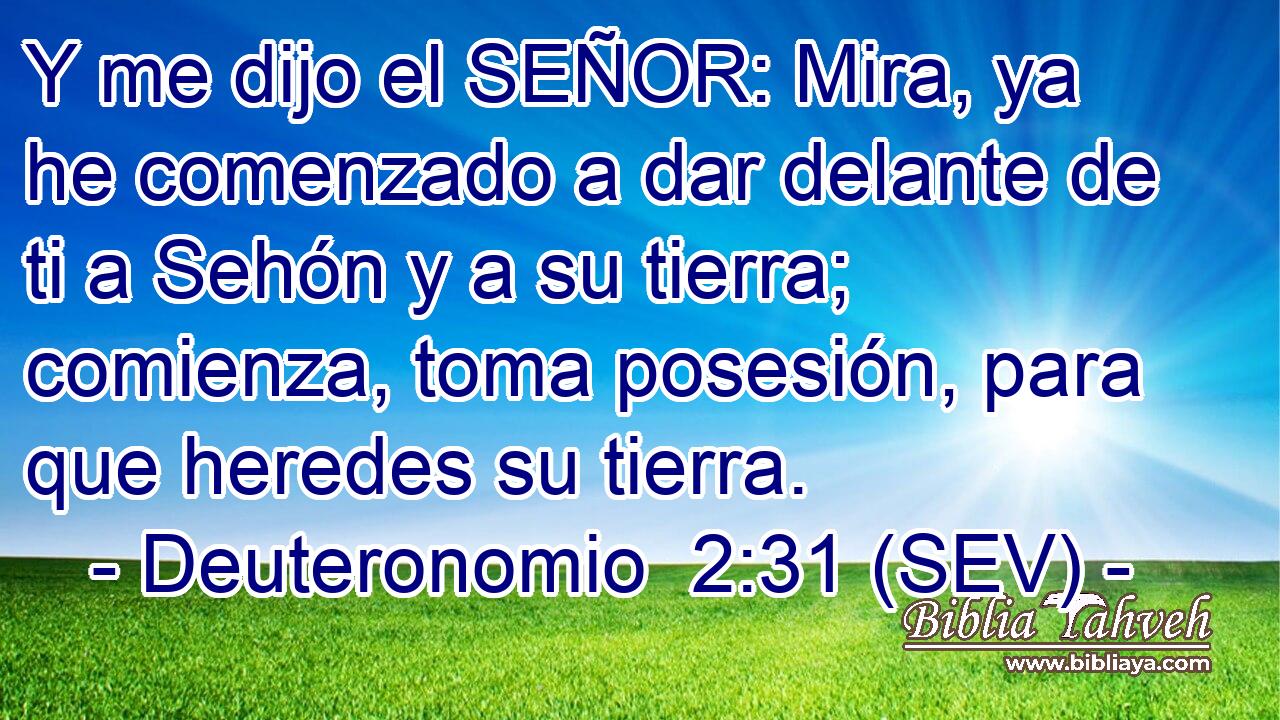 Y me dijo el SEÑOR: Mira, ya he comenzado a dar delante de ti a Sehón y a su tierra; comienza, toma posesión, para que heredes su tierra.