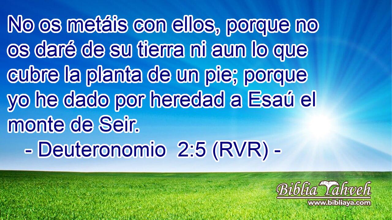 No os metáis con ellos, porque no os daré de su tierra ni aun lo que cubre la planta de un pie; porque yo he dado por heredad a Esaú el monte de Seir.