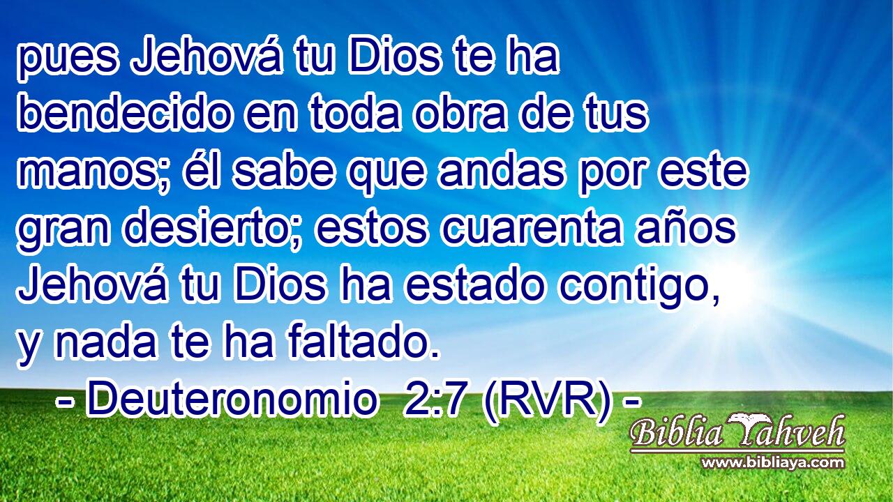 pues Jehová tu Dios te ha bendecido en toda obra de tus manos; él sabe que andas por este gran desierto; estos cuarenta años Jehová tu Dios ha estado contigo, y nada te ha faltado.