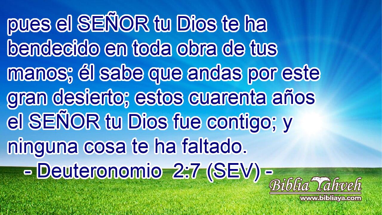pues el SEÑOR tu Dios te ha bendecido en toda obra de tus manos; él sabe que andas por este gran desierto; estos cuarenta años el SEÑOR tu Dios fue contigo; y ninguna cosa te ha faltado.