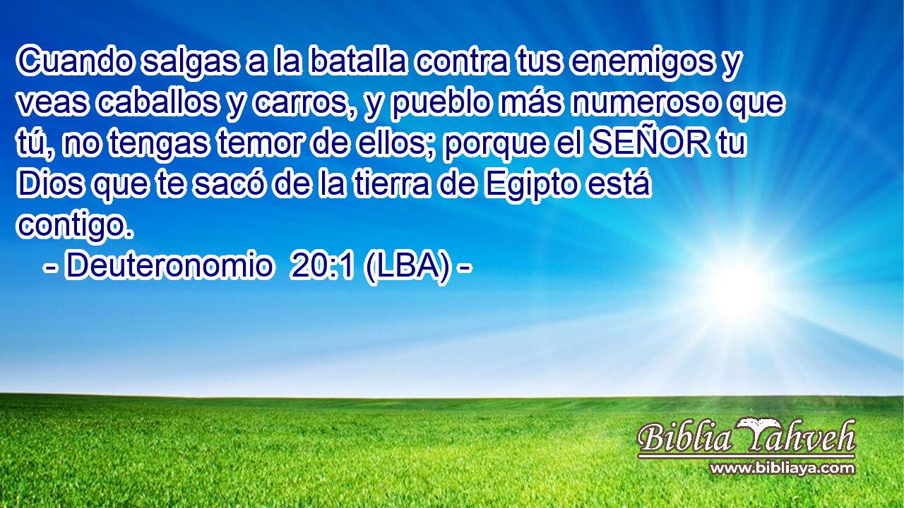 Cuando salgas a la batalla contra tus enemigos y veas caballos y carros, y pueblo más numeroso que tú, no tengas temor de ellos; porque el SEÑOR tu Dios que te sacó de la tierra de Egipto está contigo.