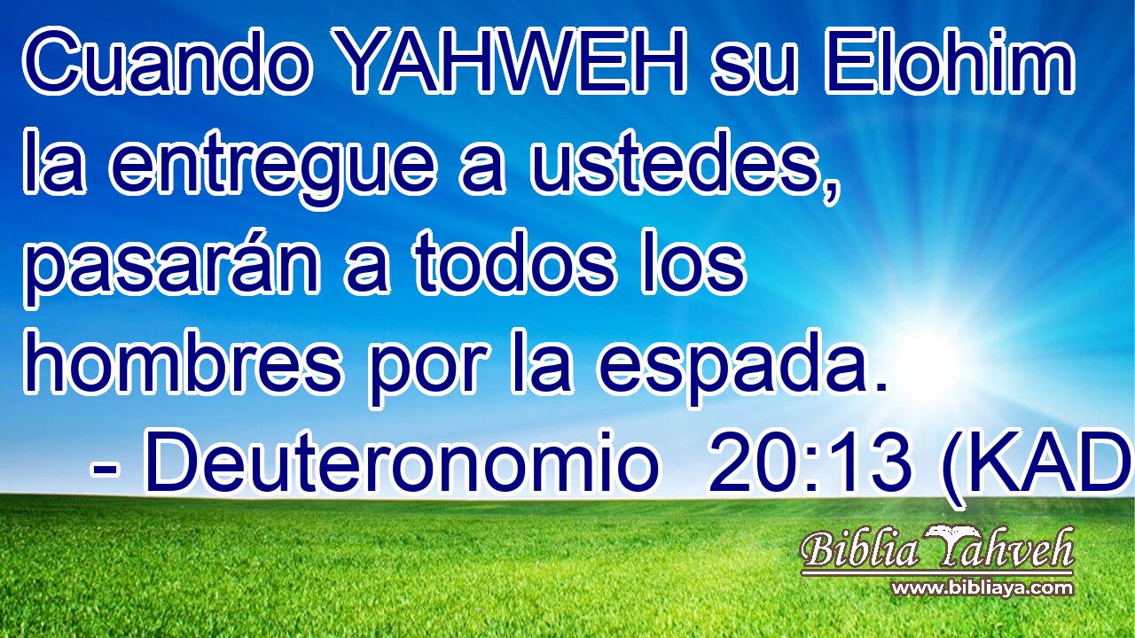  Cuando YAHWEH su Elohim la entregue a ustedes, pasarán a todos los hombres por la espada. 