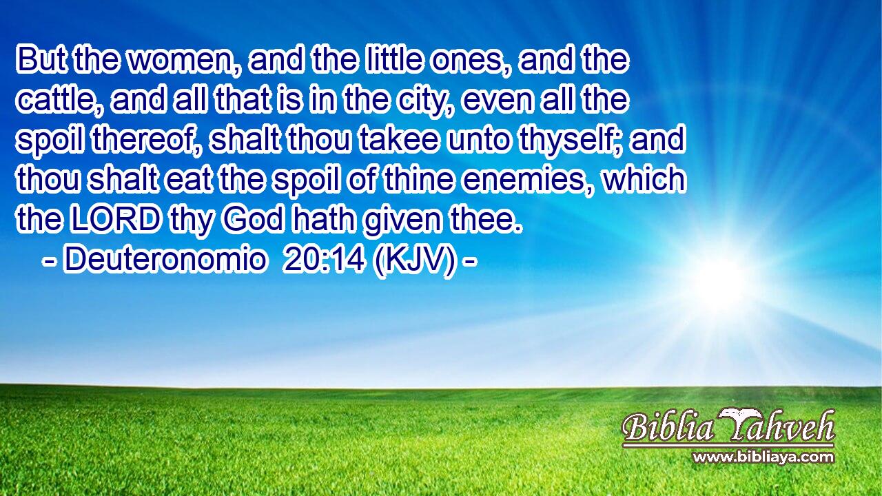 But the women, and the little ones, and the cattle, and all that is in the city, even all the spoil thereof, shalt thou takee unto thyself; and thou shalt eat the spoil of thine enemies, which the LORD thy God hath given thee.