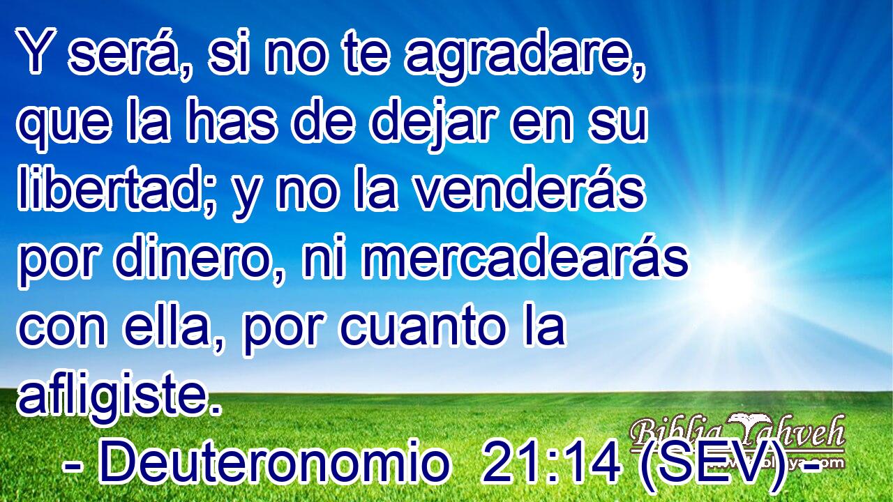 Y será, si no te agradare, que la has de dejar en su libertad; y no la venderás por dinero, ni mercadearás con ella, por cuanto la afligiste.
