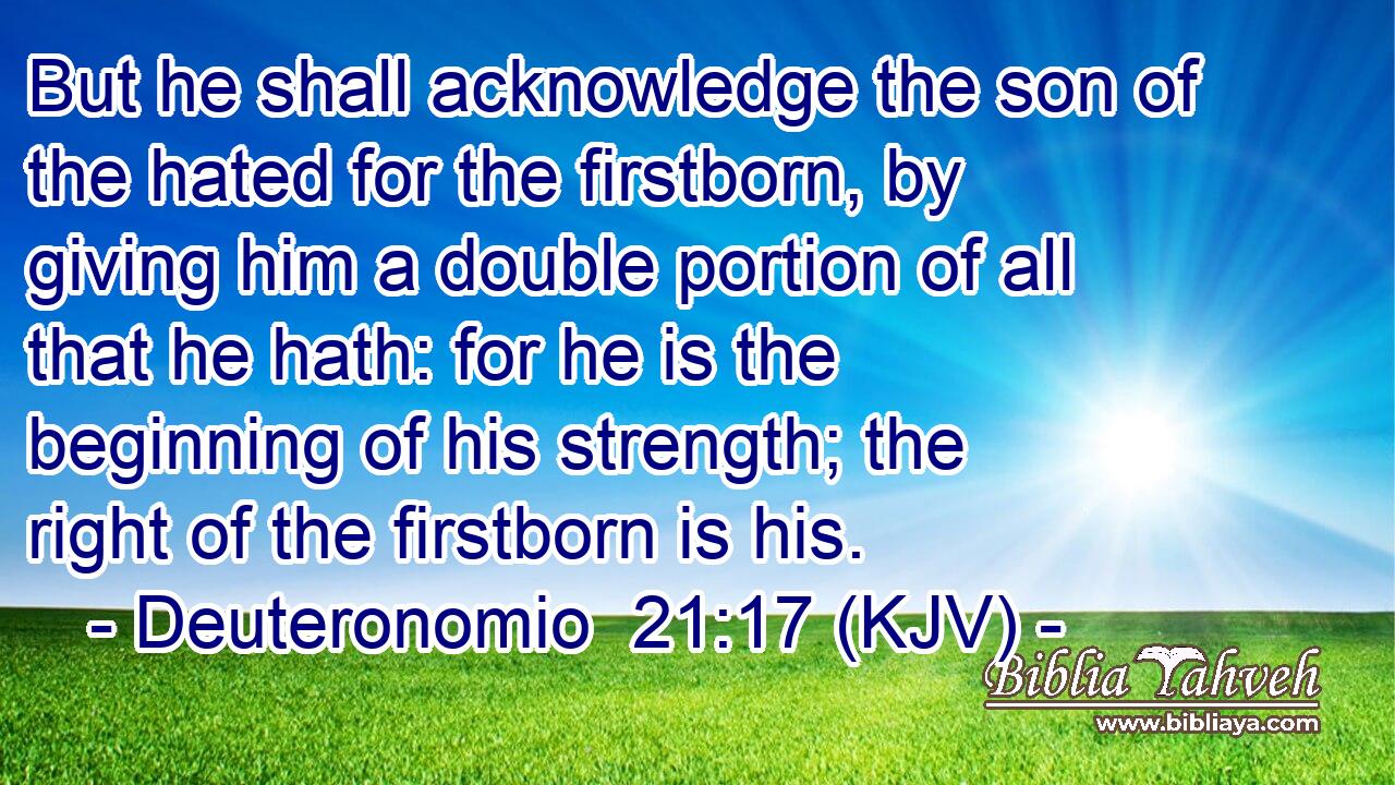 But he shall acknowledge the son of the hated for the firstborn, by giving him a double portion of all that he hath: for he is the beginning of his strength; the right of the firstborn is his.