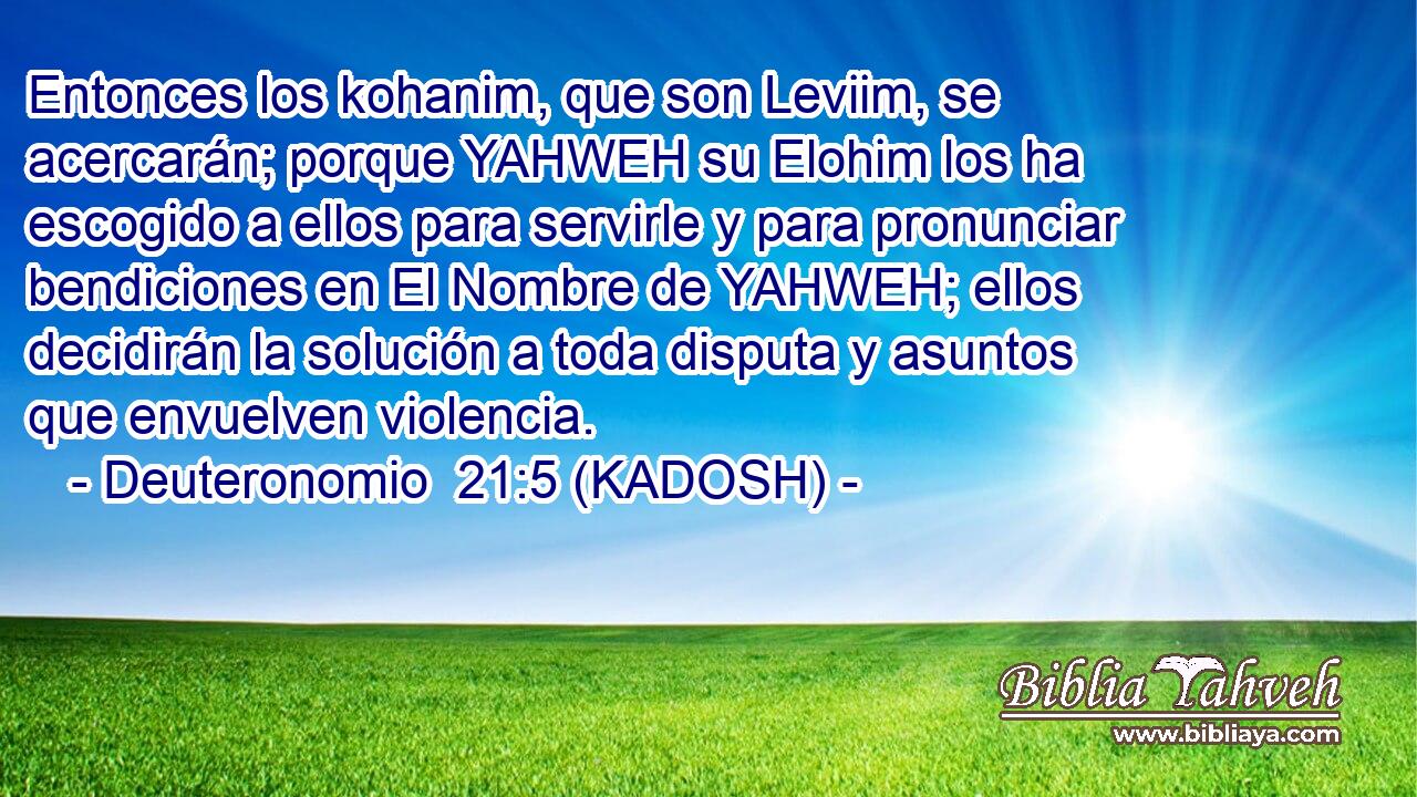  Entonces los kohanim, que son Leviim, se acercarán; porque YAHWEH su Elohim los ha escogido a ellos para servirle y para pronunciar bendiciones en El Nombre de YAHWEH; ellos decidirán la solución a toda disputa y asuntos que envuelven violencia. 