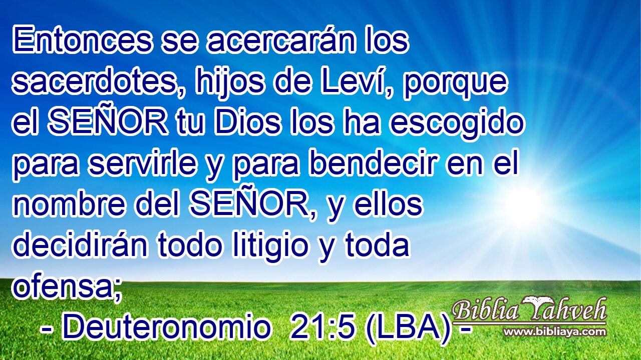 Entonces se acercarán los sacerdotes, hijos de Leví, porque el SEÑOR tu Dios los ha escogido para servirle y para bendecir en el nombre del SEÑOR, y ellos decidirán todo litigio y toda ofensa;