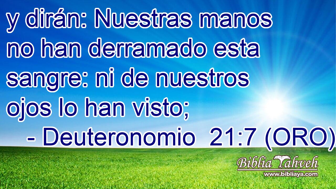  y dirán: Nuestras manos no han derramado esta sangre: ni de nuestros ojos lo han visto; 