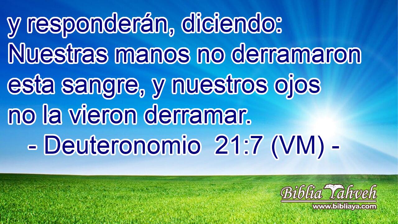  y responderán, diciendo: Nuestras manos no derramaron esta sangre, y nuestros ojos no la vieron derramar. 