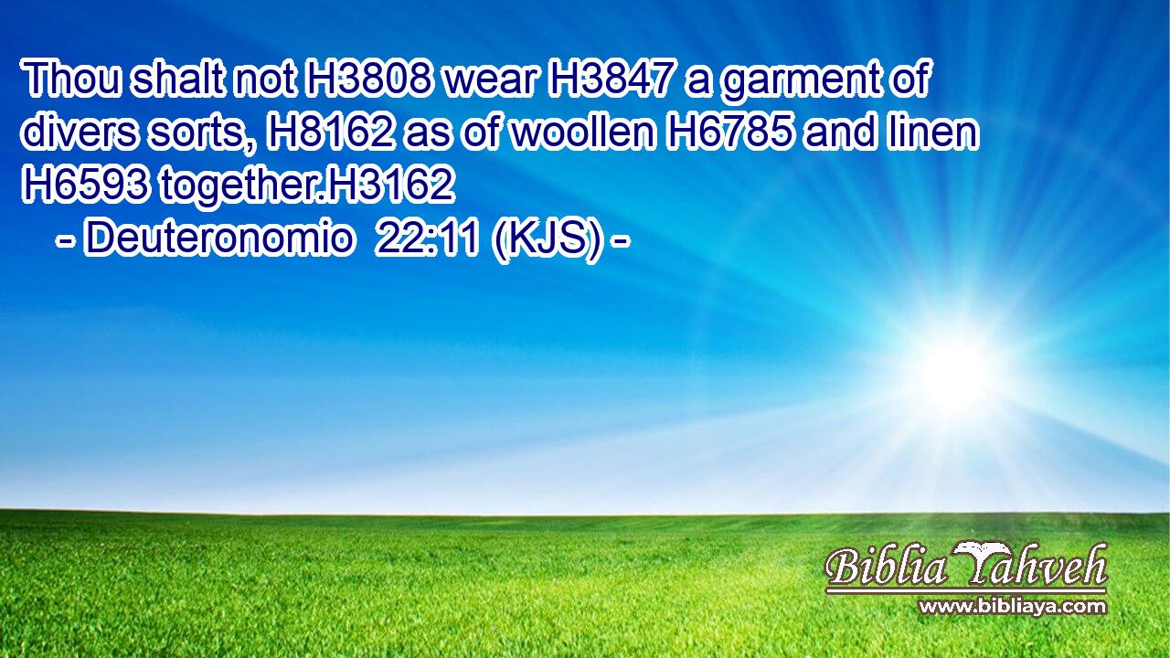 Thou shalt not H3808 wear H3847 a garment of divers sorts, H8162 as of woollen H6785 and linen H6593 together.H3162