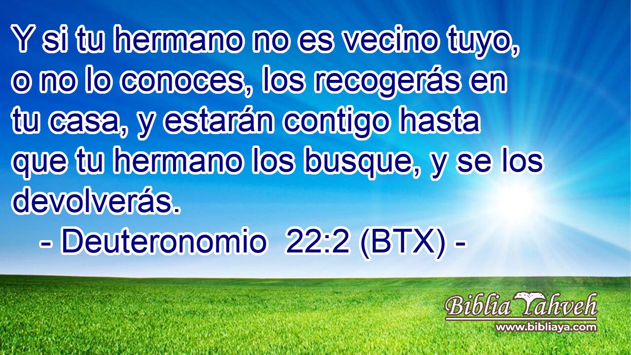 Y si tu hermano no es vecino tuyo, o no lo conoces, los recogerás en tu casa, y estarán contigo hasta que tu hermano los busque, y se los devolverás.