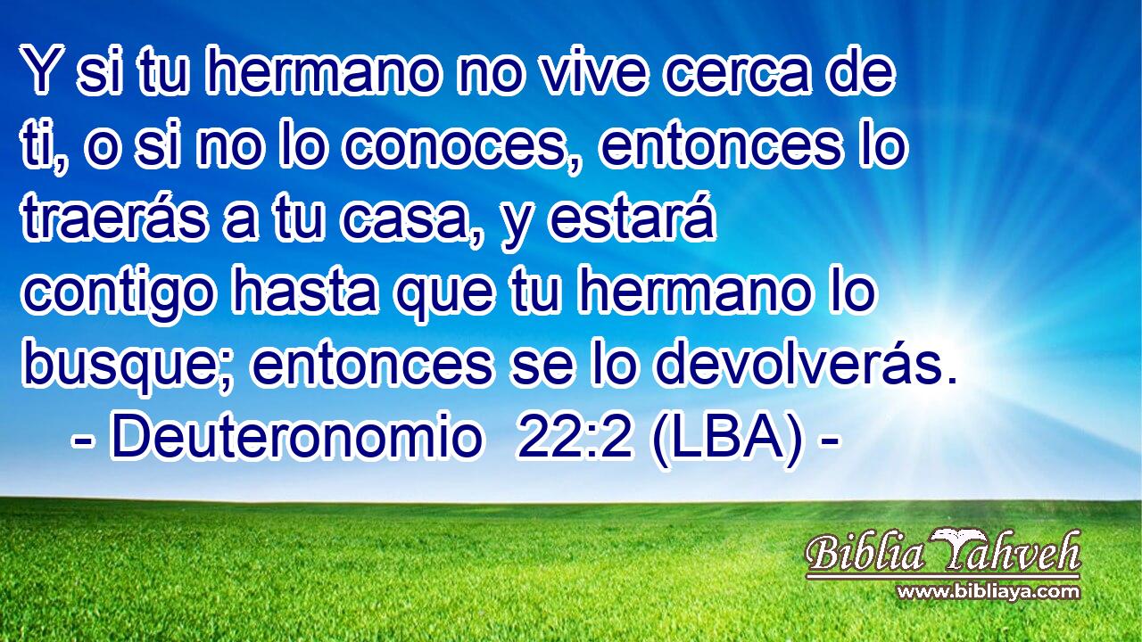 Y si tu hermano no vive cerca de ti, o si no lo conoces, entonces lo traerás a tu casa, y estará contigo hasta que tu hermano lo busque; entonces se lo devolverás.