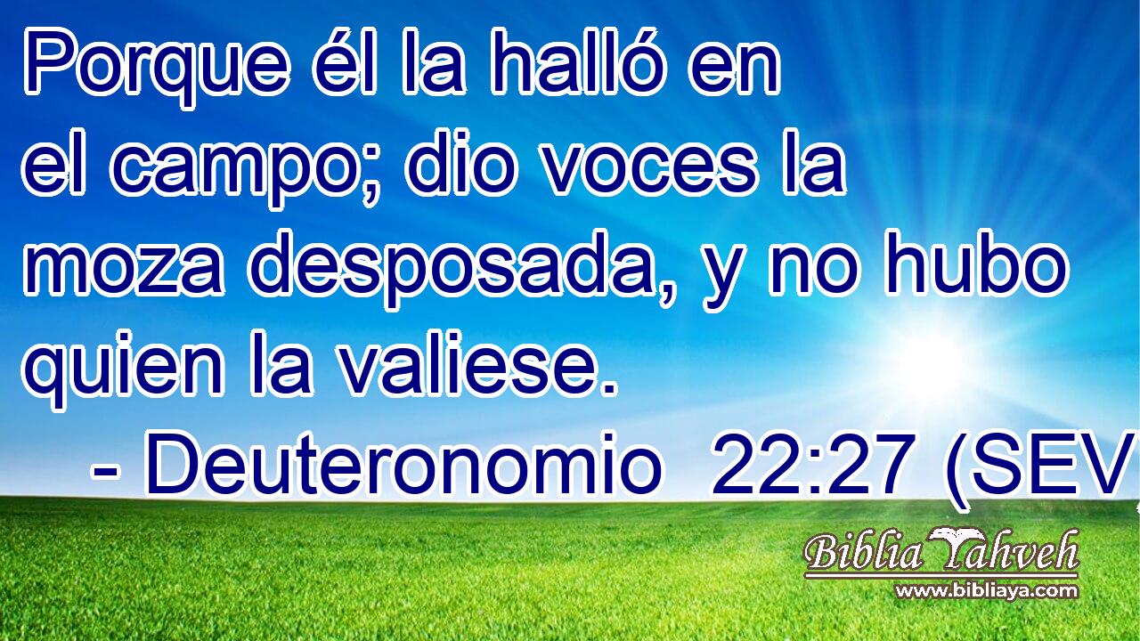 Porque él la halló en el campo; dio voces la moza desposada, y no hubo quien la valiese.