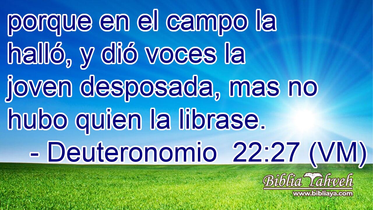  porque en el campo la halló, y dió voces la joven desposada, mas no hubo quien la librase. 