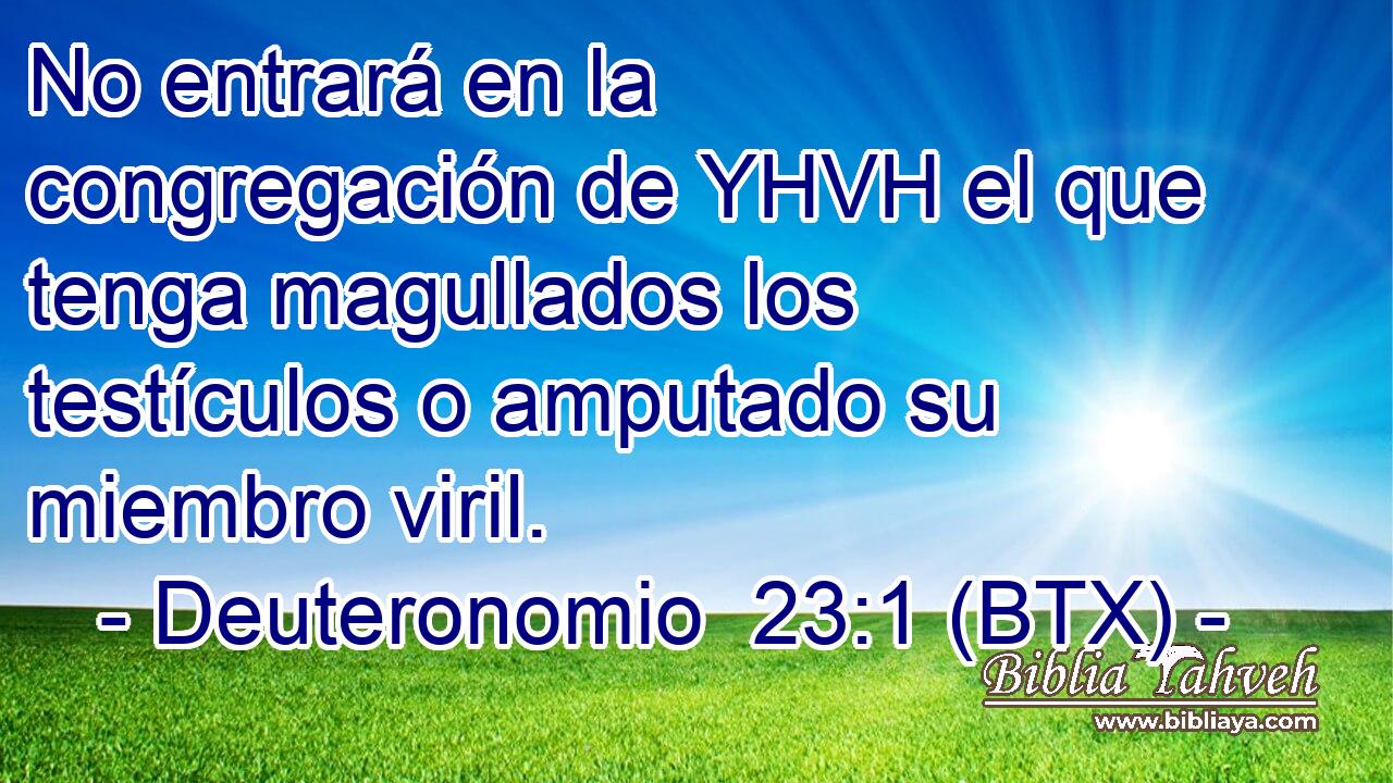 No entrará en la congregación de YHVH el que tenga magullados los testículos o amputado su miembro viril.