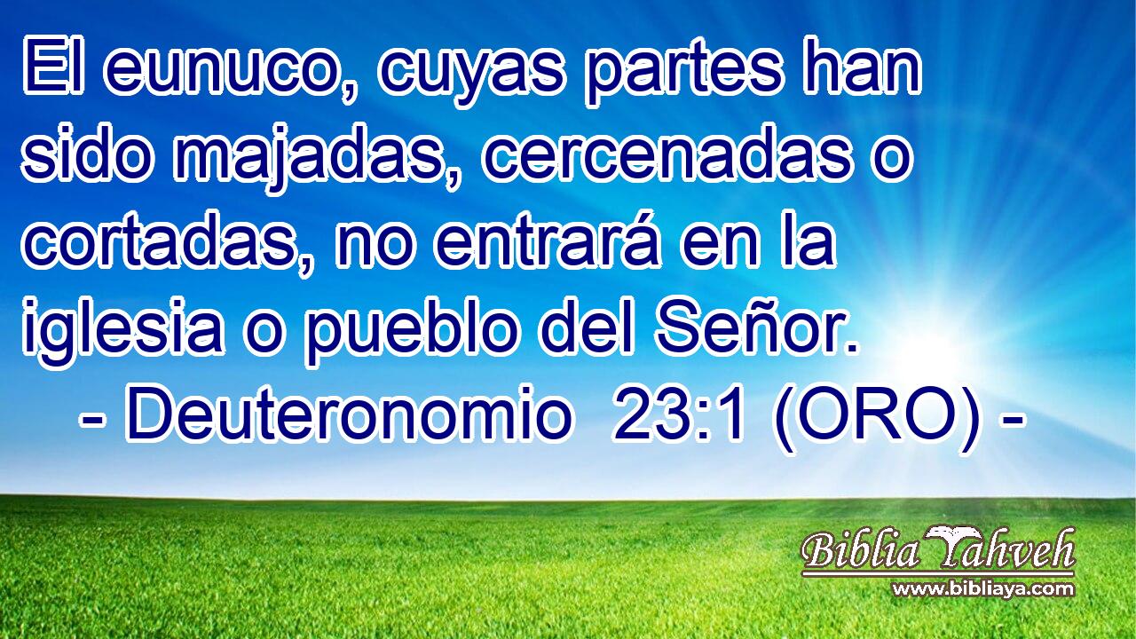  El eunuco, cuyas partes han sido majadas, cercenadas o cortadas, no entrará en la iglesia o pueblo del Señor. 