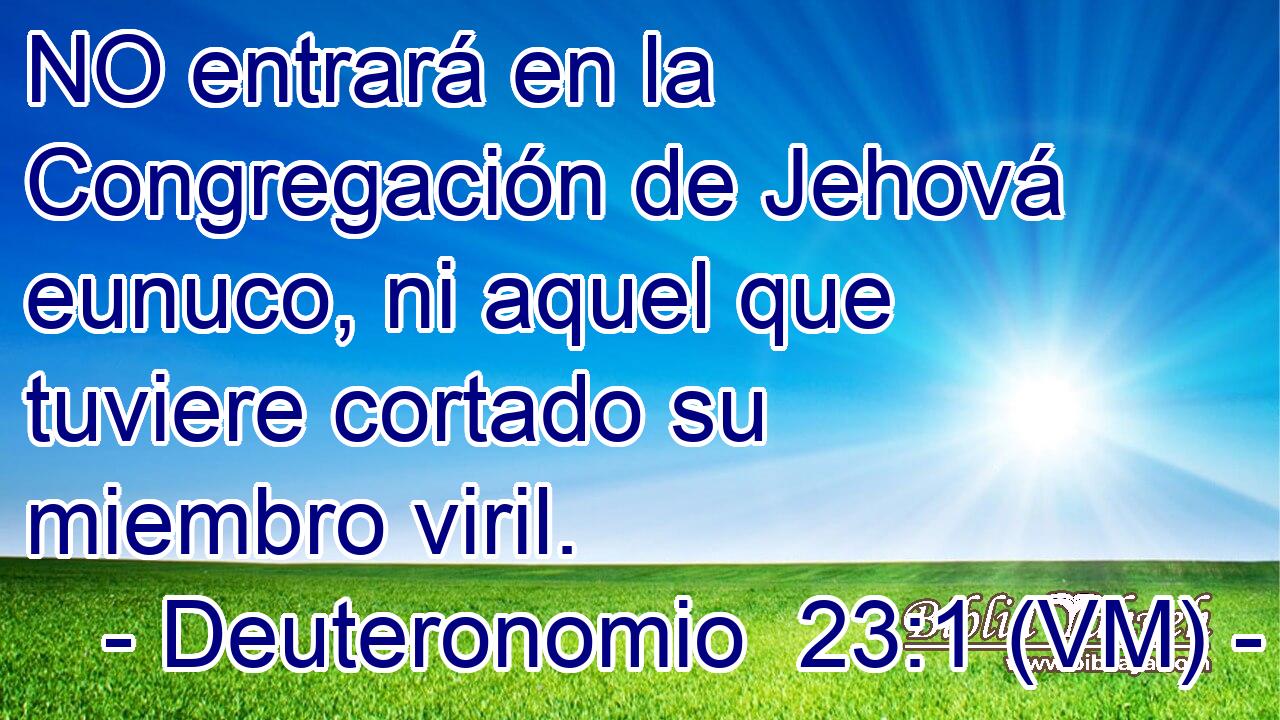  NO entrará en la Congregación de Jehová eunuco, ni aquel que tuviere cortado su miembro viril. 