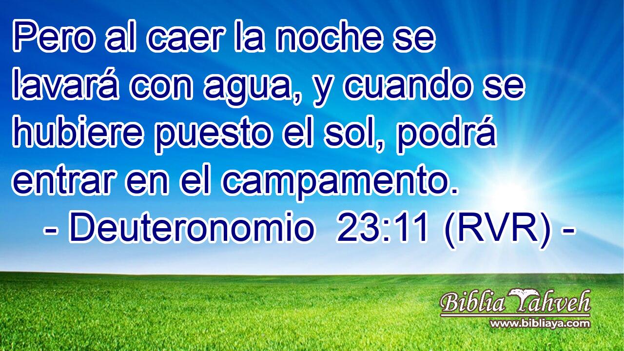 Pero al caer la noche se lavará con agua, y cuando se hubiere puesto el sol, podrá entrar en el campamento.