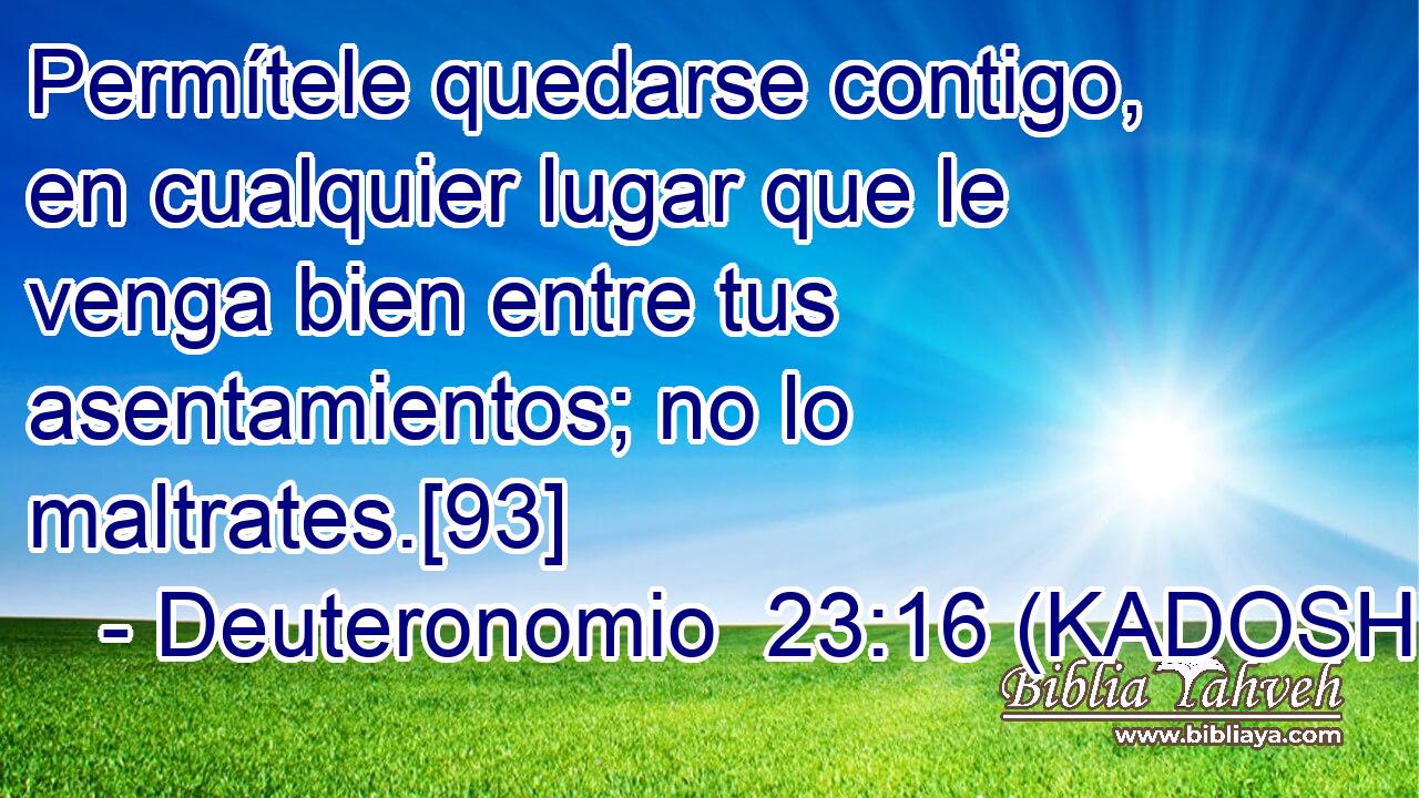  Permítele quedarse contigo, en cualquier lugar que le venga bien entre tus asentamientos; no lo maltrates.[93] 