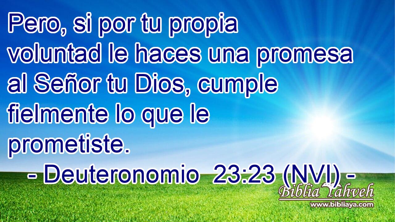  Pero, si por tu propia voluntad le haces una promesa al Señor tu Dios, cumple fielmente lo que le prometiste. 