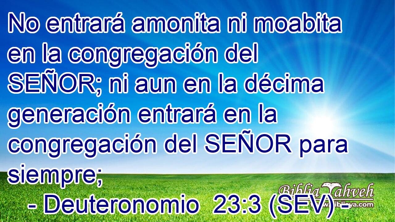 No entrará amonita ni moabita en la congregación del SEÑOR; ni aun en la décima generación entrará en la congregación del SEÑOR para siempre;