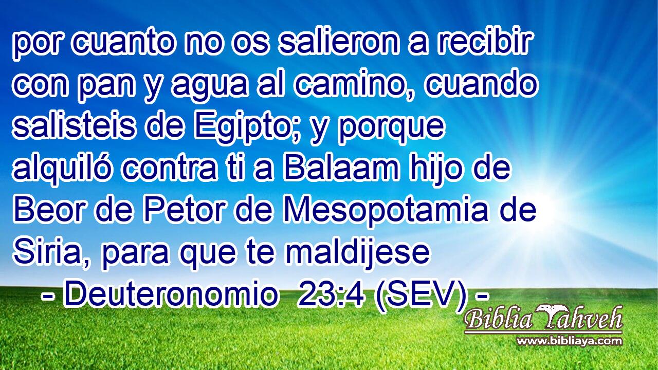 por cuanto no os salieron a recibir con pan y agua al camino, cuando salisteis de Egipto; y porque alquiló contra ti a Balaam hijo de Beor de Petor de Mesopotamia de Siria, para que te maldijese