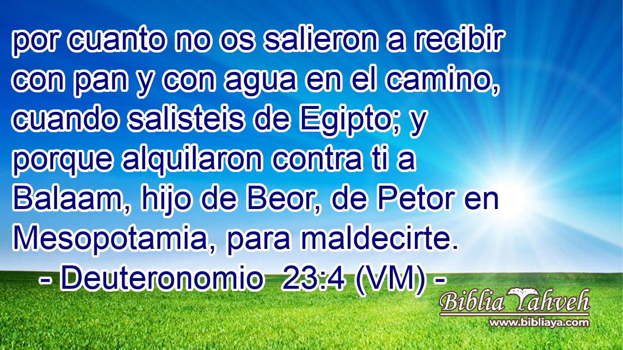  por cuanto no os salieron a recibir con pan y con agua en el camino, cuando salisteis de Egipto; y porque alquilaron contra ti a Balaam, hijo de Beor, de Petor en Mesopotamia, para maldecirte. 