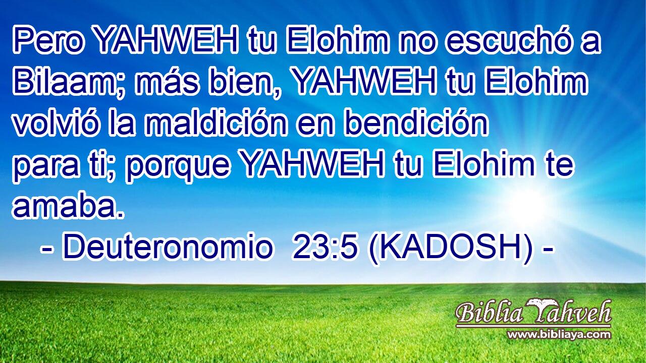  Pero YAHWEH tu Elohim no escuchó a Bilaam; más bien, YAHWEH tu Elohim volvió la maldición en bendición para ti; porque YAHWEH tu Elohim te amaba. 