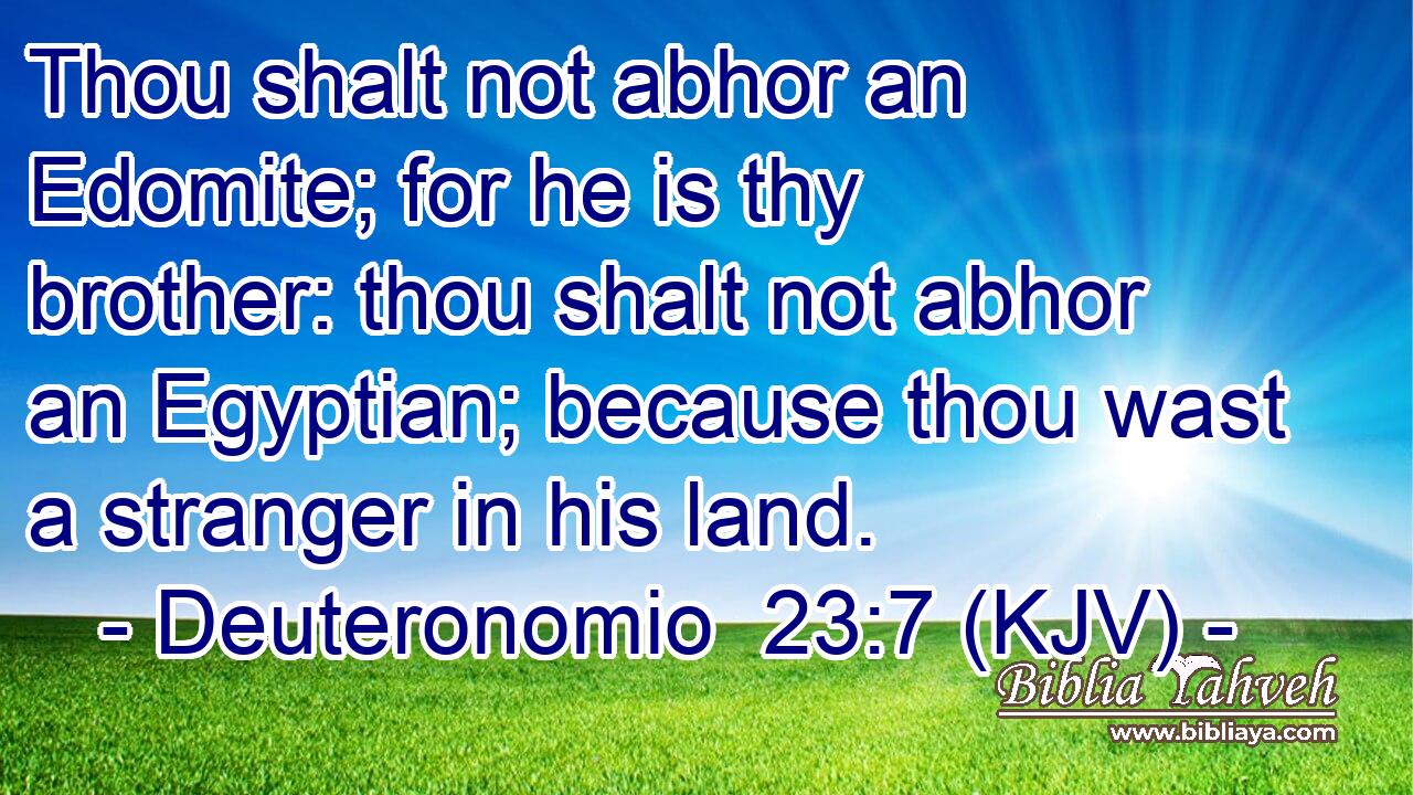 Thou shalt not abhor an Edomite; for he is thy brother: thou shalt not abhor an Egyptian; because thou wast a stranger in his land.