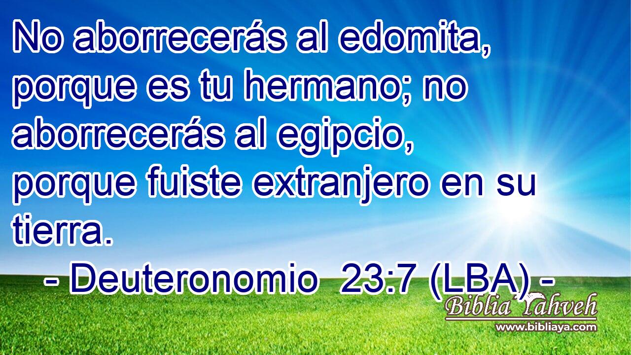 No aborrecerás al edomita, porque es tu hermano; no aborrecerás al egipcio, porque fuiste extranjero en su tierra.