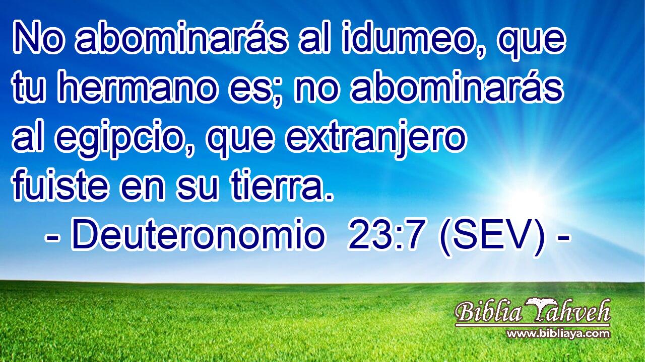 No abominarás al idumeo, que tu hermano es; no abominarás al egipcio, que extranjero fuiste en su tierra.