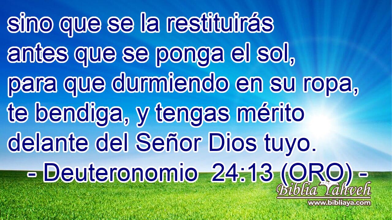  sino que se la restituirás antes que se ponga el sol, para que durmiendo en su ropa, te bendiga, y tengas mérito delante del Señor Dios tuyo. 