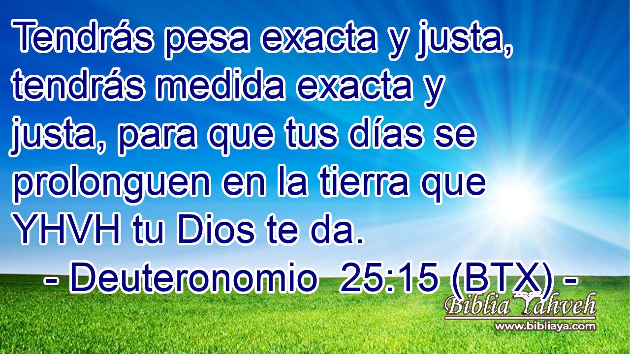 Tendrás pesa exacta y justa, tendrás medida exacta y justa, para que tus días se prolonguen en la tierra que YHVH tu Dios te da.