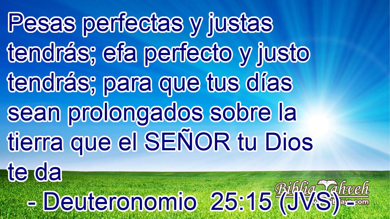 Pesas perfectas y justas tendrás; efa perfecto y justo tendrás; para que tus días sean prolongados sobre la tierra que el SEÑOR tu Dios te da
