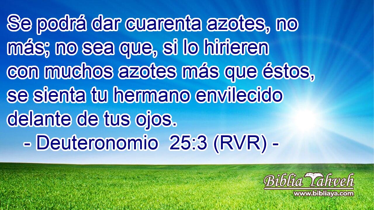 Se podrá dar cuarenta azotes, no más; no sea que, si lo hirieren con muchos azotes más que éstos, se sienta tu hermano envilecido delante de tus ojos.