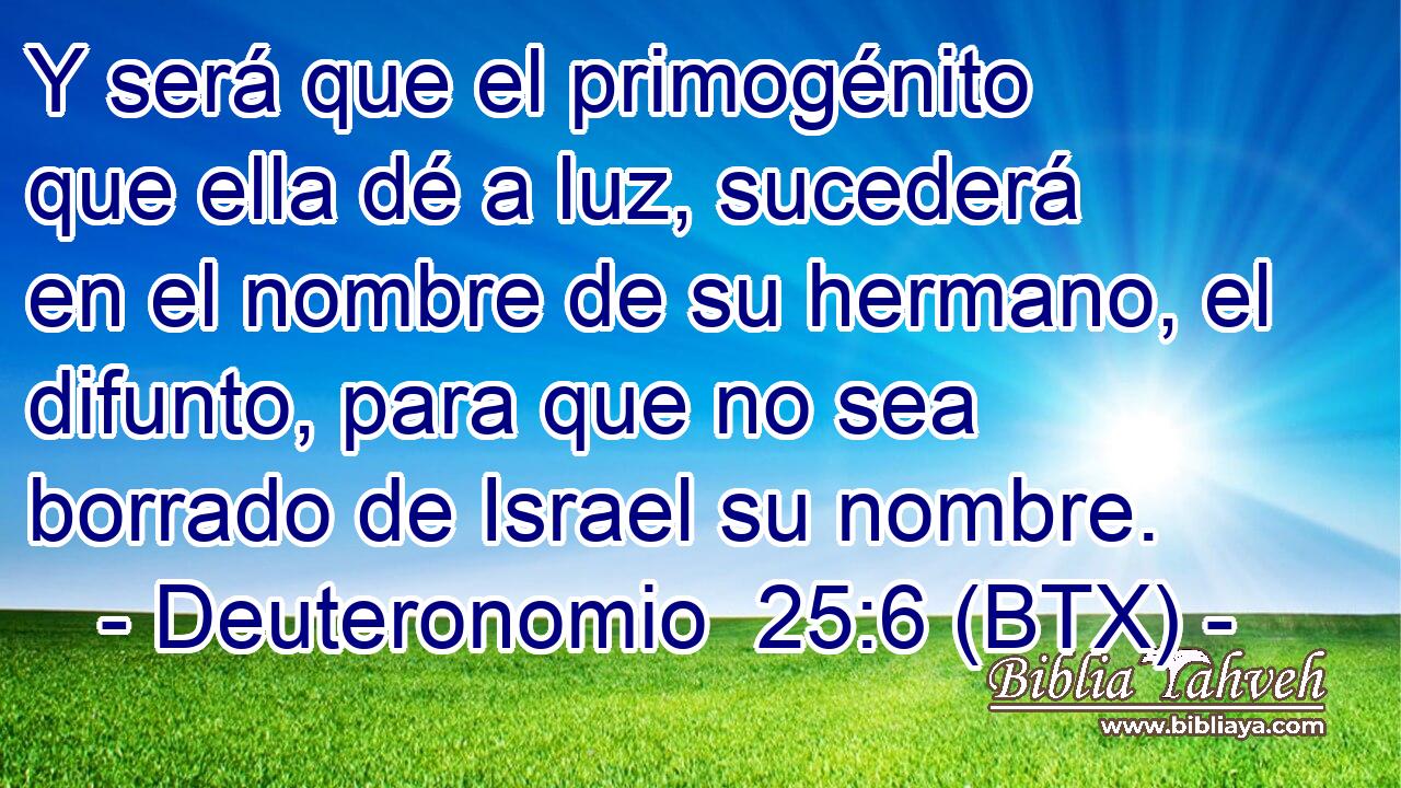 Y será que el primogénito que ella dé a luz, sucederá en el nombre de su hermano, el difunto, para que no sea borrado de Israel su nombre.