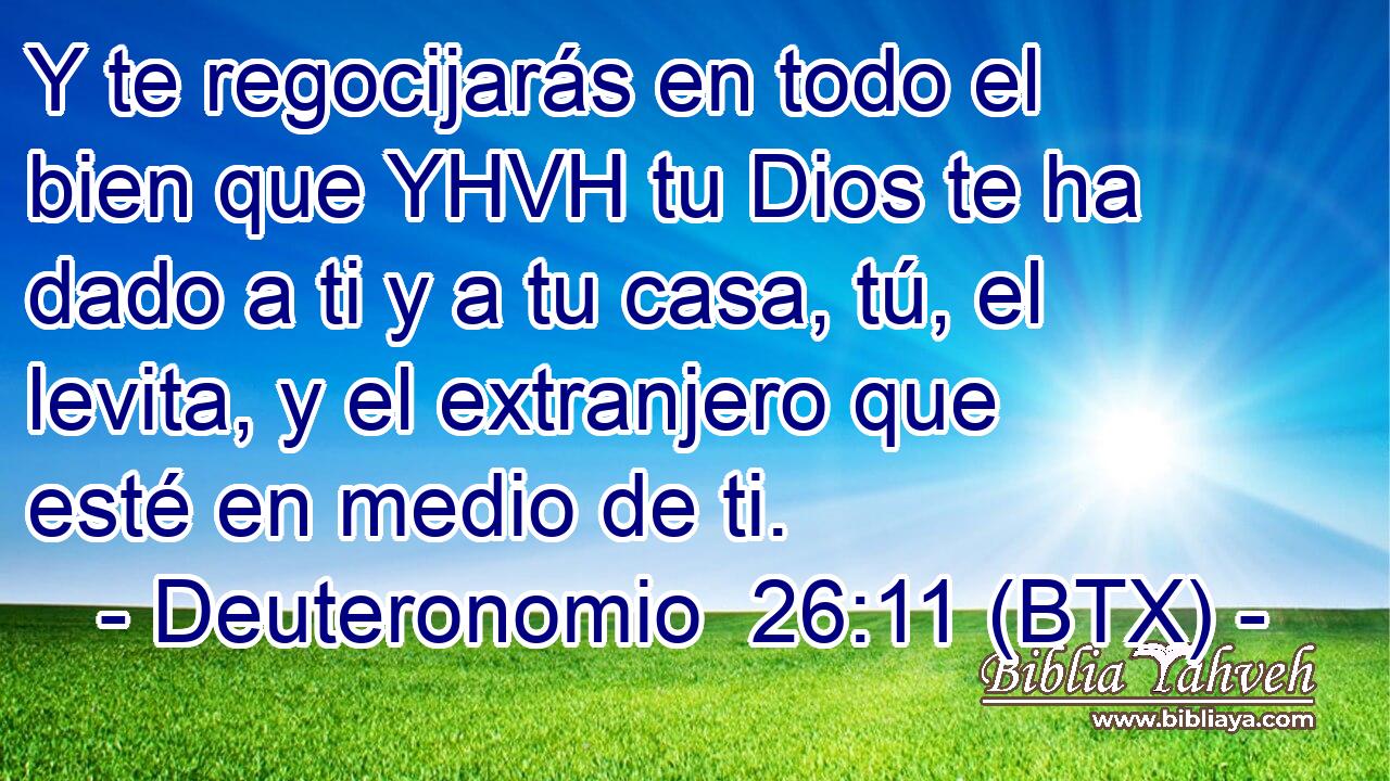 Y te regocijarás en todo el bien que YHVH tu Dios te ha dado a ti y a tu casa, tú, el levita, y el extranjero que esté en medio de ti.