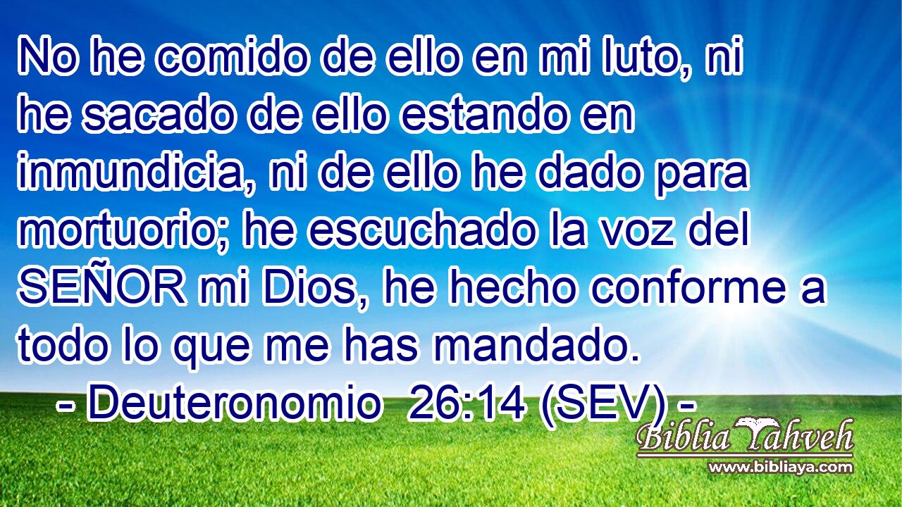 No he comido de ello en mi luto, ni he sacado de ello estando en inmundicia, ni de ello he dado para mortuorio; he escuchado la voz del SEÑOR mi Dios, he hecho conforme a todo lo que me has mandado.