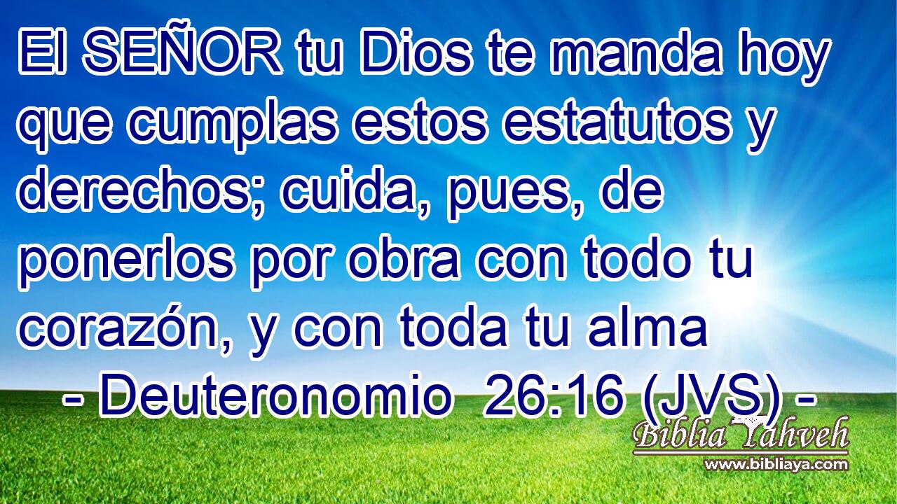 El SEÑOR tu Dios te manda hoy que cumplas estos estatutos y derechos; cuida, pues, de ponerlos por obra con todo tu corazón, y con toda tu alma