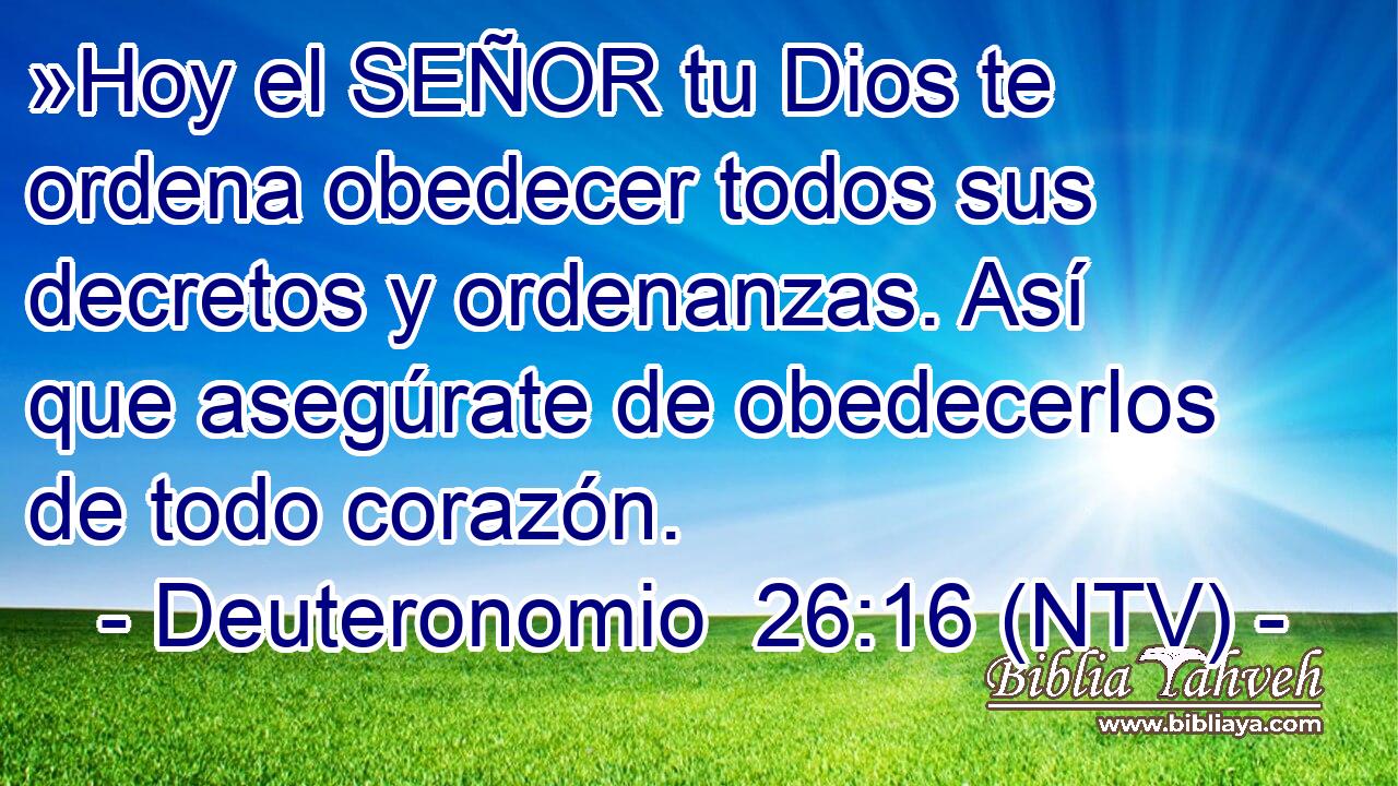 »Hoy el SEÑOR tu Dios te ordena obedecer todos sus decretos y ordenanzas. Así que asegúrate de obedecerlos de todo corazón.