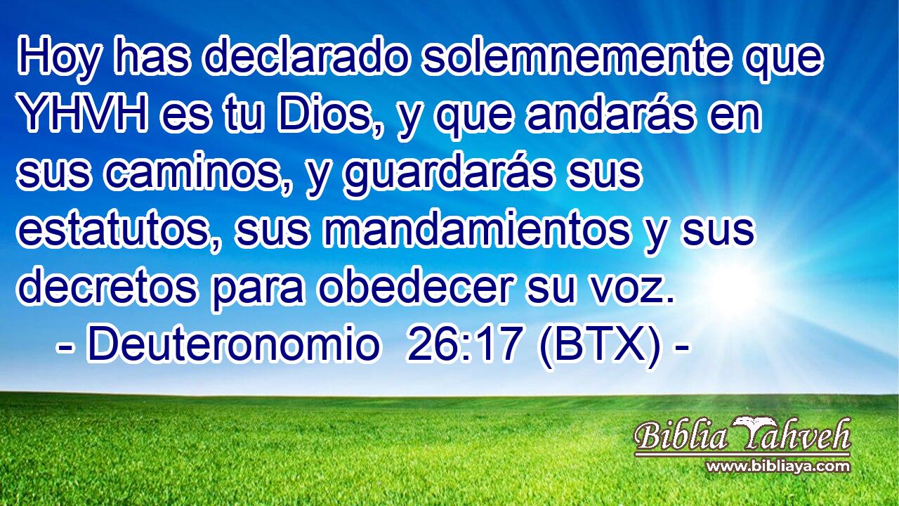 Hoy has declarado solemnemente que YHVH es tu Dios, y que andarás en sus caminos, y guardarás sus estatutos, sus mandamientos y sus decretos para obedecer su voz.