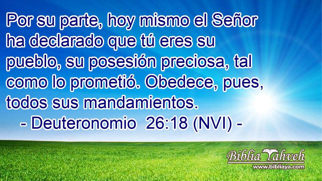  Por su parte, hoy mismo el Señor ha declarado que tú eres su pueblo, su posesión preciosa, tal como lo prometió. Obedece, pues, todos sus mandamientos. 