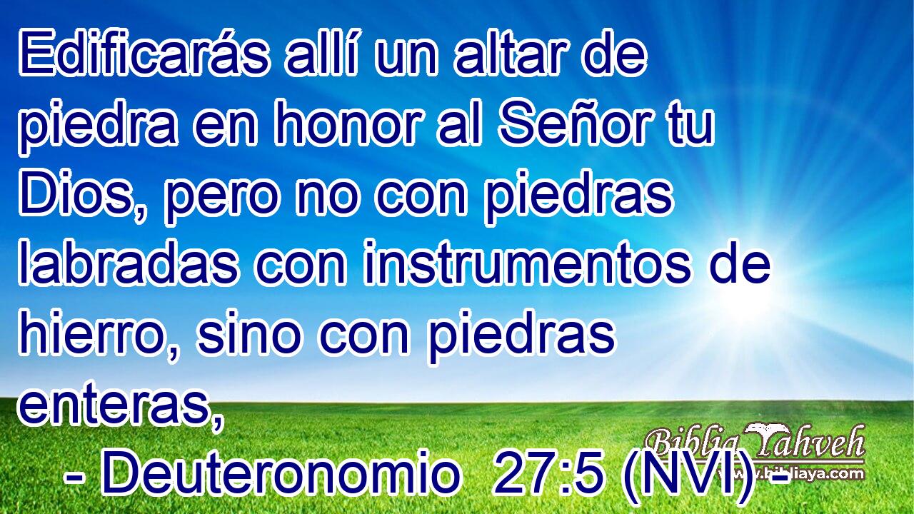  Edificarás allí un altar de piedra en honor al Señor tu Dios, pero no con piedras labradas con instrumentos de hierro, sino con piedras enteras, 