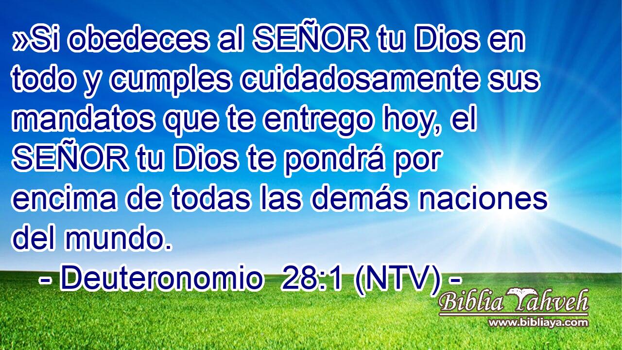 »Si obedeces al SEÑOR tu Dios en todo y cumples cuidadosamente sus mandatos que te entrego hoy, el SEÑOR tu Dios te pondrá por encima de todas las demás naciones del mundo.