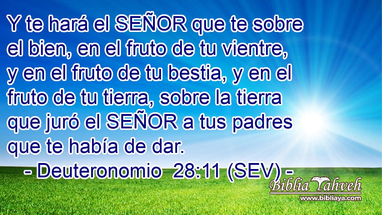 Y te hará el SEÑOR que te sobre el bien, en el fruto de tu vientre, y en el fruto de tu bestia, y en el fruto de tu tierra, sobre la tierra que juró el SEÑOR a tus padres que te había de dar.