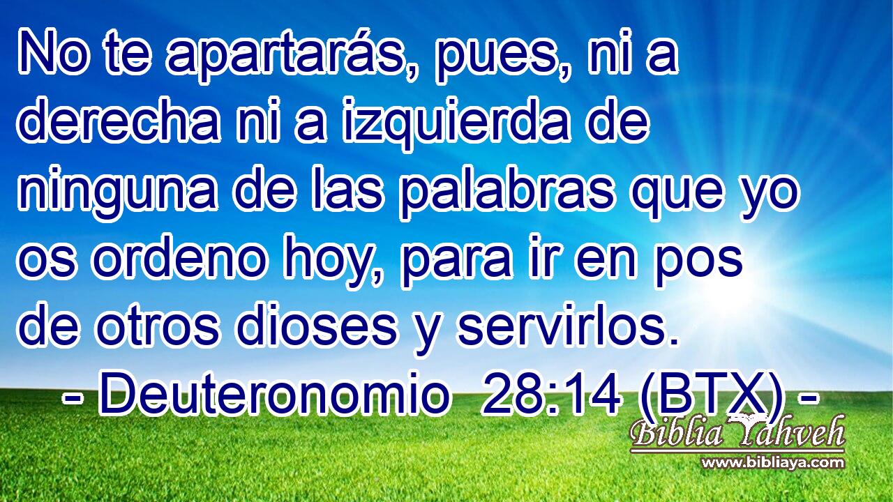 No te apartarás, pues, ni a derecha ni a izquierda de ninguna de las palabras que yo os ordeno hoy, para ir en pos de otros dioses y servirlos.