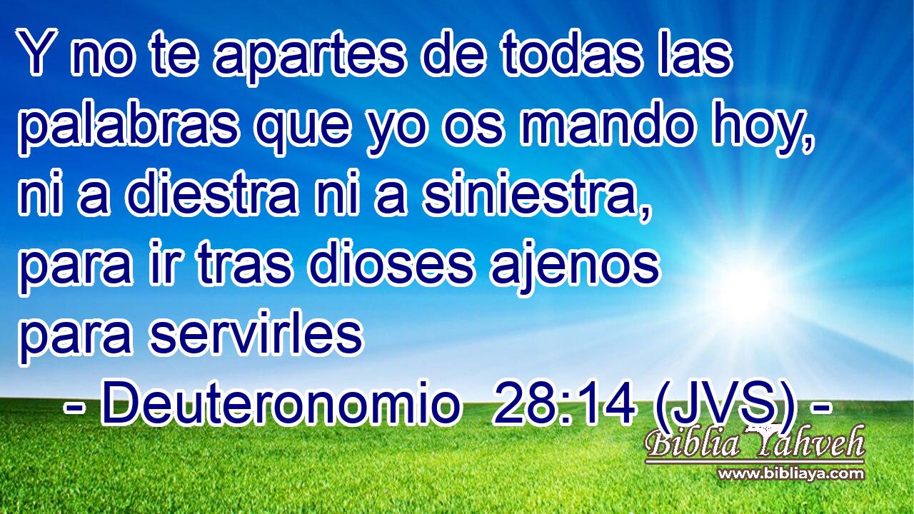 Y no te apartes de todas las palabras que yo os mando hoy, ni a diestra ni a siniestra, para ir tras dioses ajenos para servirles