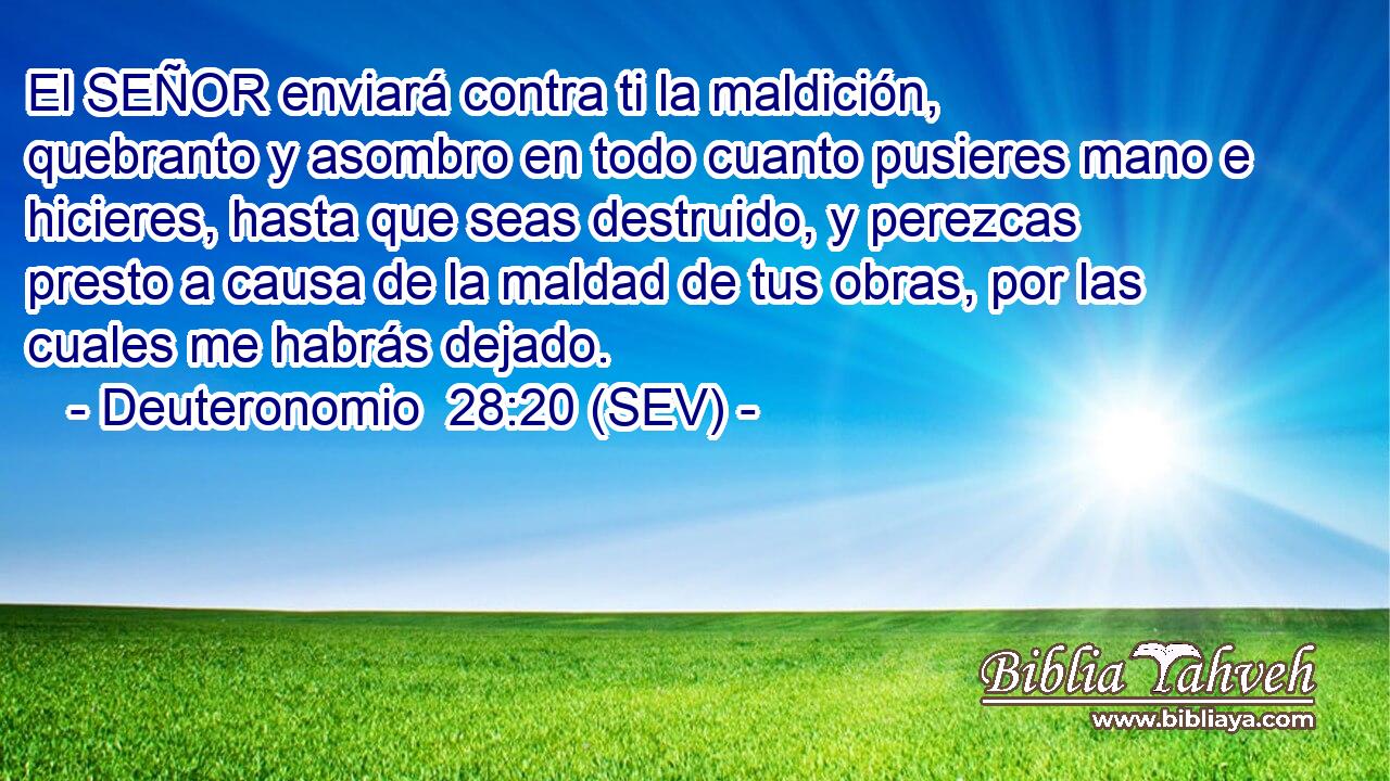 El SEÑOR enviará contra ti la maldición, quebranto y asombro en todo cuanto pusieres mano e hicieres, hasta que seas destruido, y perezcas presto a causa de la maldad de tus obras, por las cuales me habrás dejado.